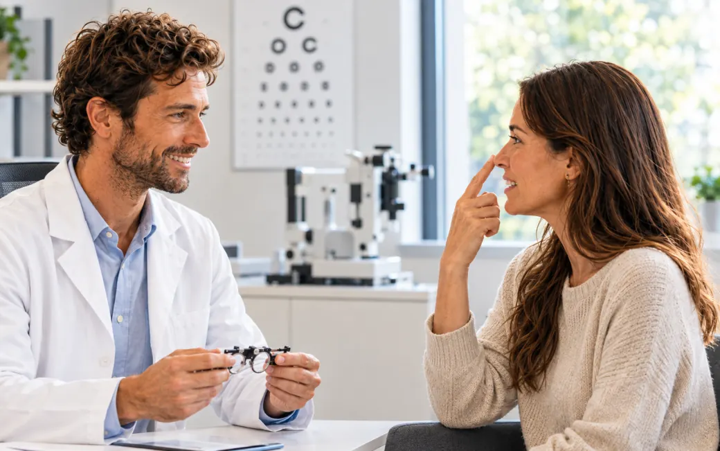 Eye test — English speaking practice scene