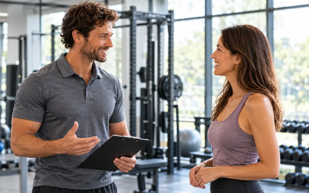 Personal trainer session — English speaking practice scene