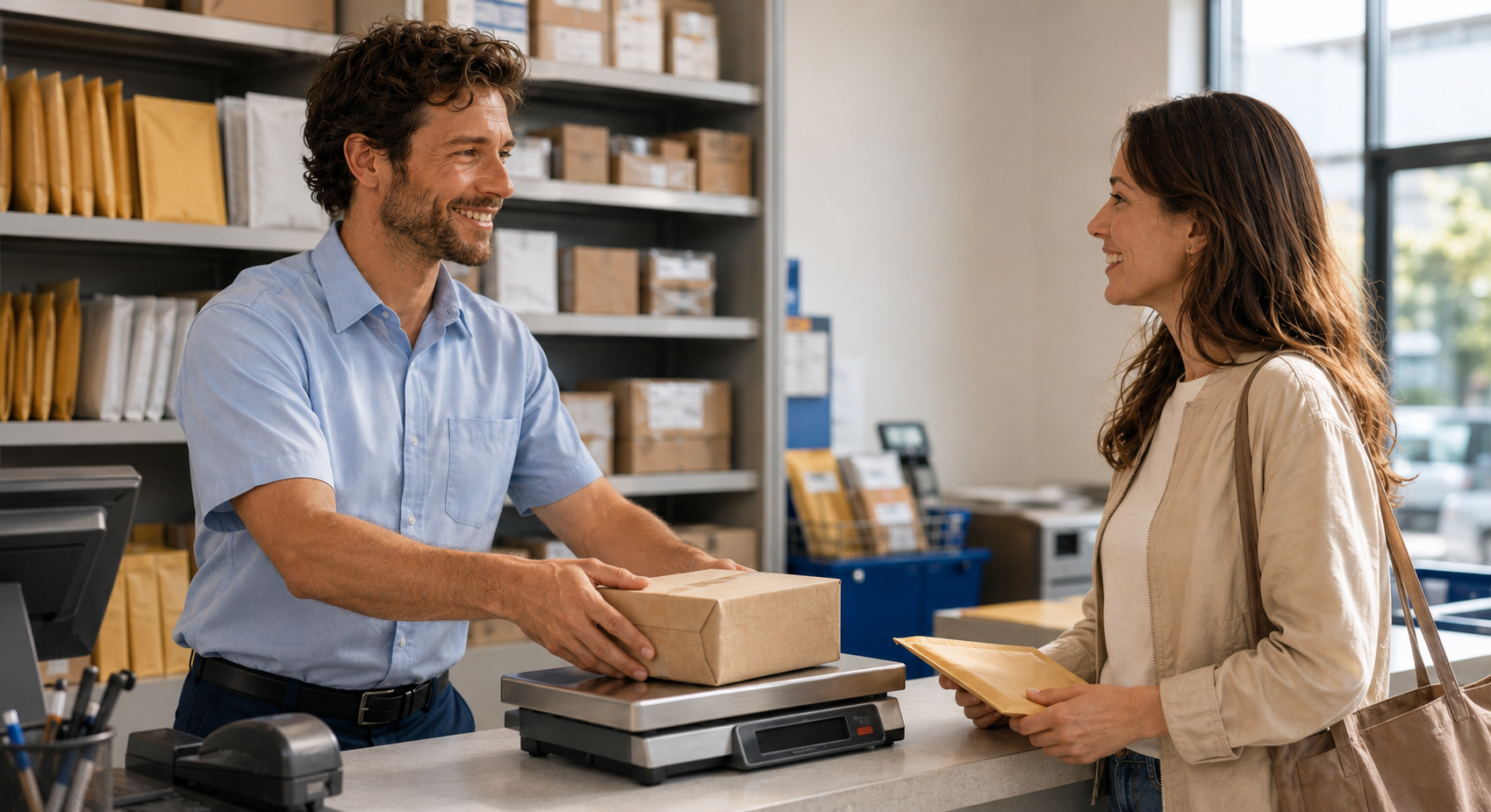At the post office — English speaking practice scene