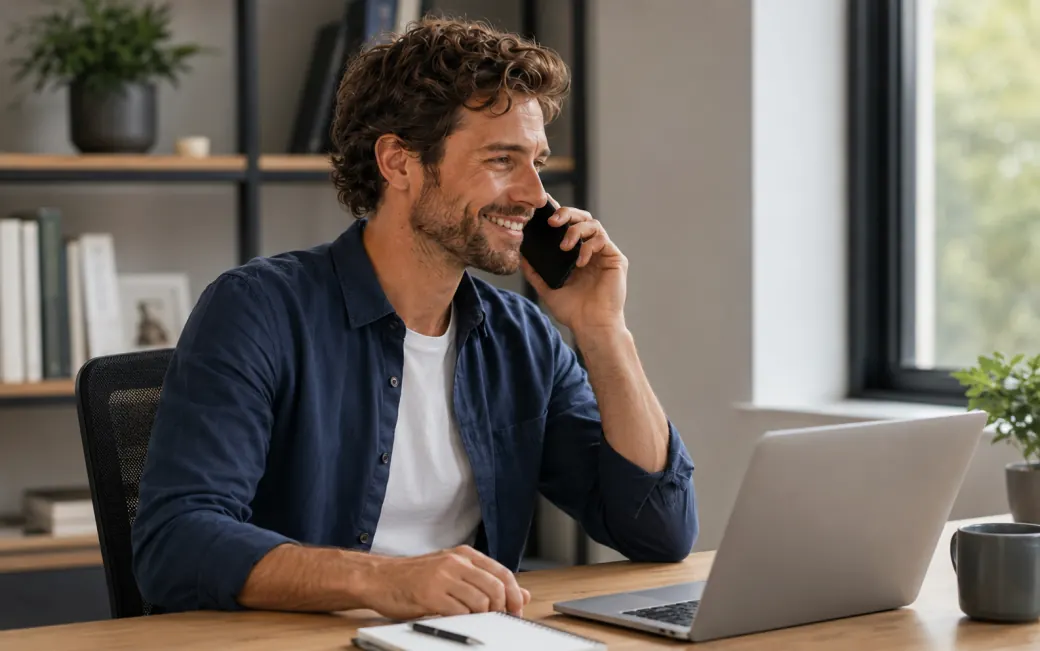 Work phone / video call — English speaking practice scene