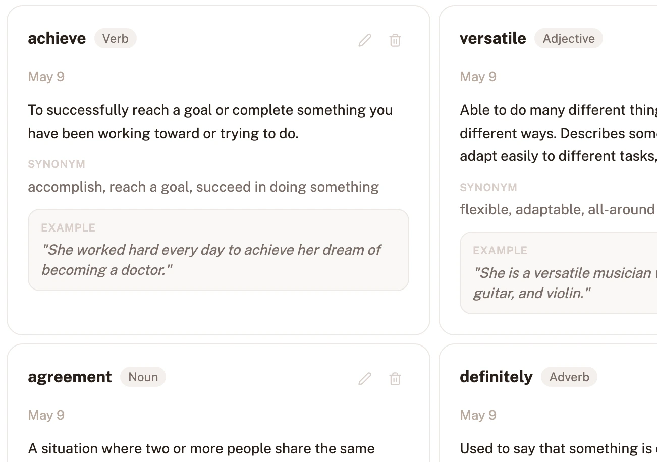 Personal English vocabulary builder on WeSpeak